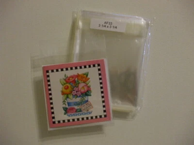 AF33 ~ 100 TRANSPARENTE Bolsa de golosinas de celofán Sobre Mini 3 1/4 x 3 1/4 para tarjetas de 3x3 Foto 1 de 3