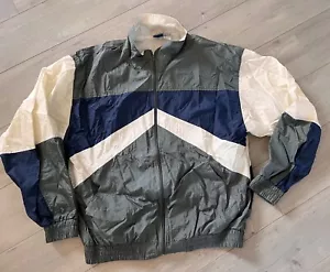 Chaqueta cortavientos First Run vintage retro bloque de color años 90 cremallera completa talla L - Imagen 1 de 7