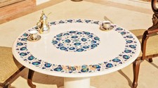 36" Marble Dining Table Top Lapis Mosaic Floral Inlay Art Living Room Decor W268