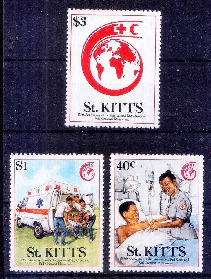 Red Cross, Ambulance, Medicine, Nurse, Stretcher, St Kitts 1989 MNH 3v  - Image 1 of 1