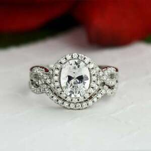 2.00 CT Oval Cut Diamond Stackable Twisted Engagement Ring 14K White Gold Finish