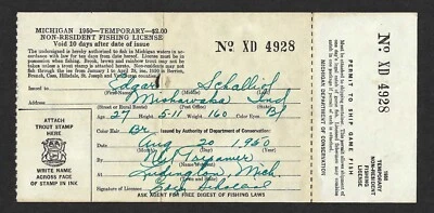 1950 Michigan Fishing License - Non-Resident - Permit to Ship Fish Attached - Image 1 of 2