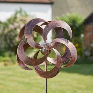 Aries Modern Metal Solar Powered Garden Wind Spinner LED Colour Change Globe
