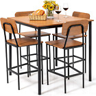 5-Piece Dining Table Set W/Counter Height Table & 4 Bar Stools, Industrial Kitch