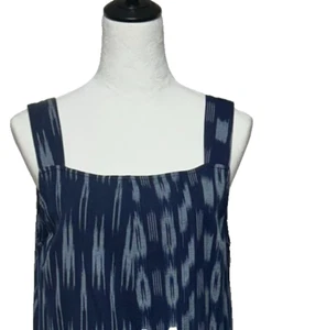 Pure Jill Indigo Dress Maxi Large Petite Blue Ikat Print Sleeveless Pullover NWT - Picture 1 of 13
