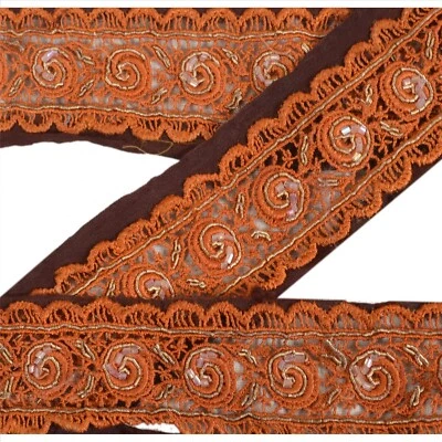 Sanskriti Vintage Sari Borde Cuentas a Mano 1 Yarda Adornos D?cor Cinta Encaje Marrón Foto 1 de 4