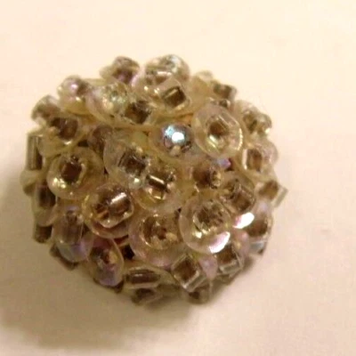 vintage hand crafted dome button woven sewed sequin seed beads aurora bore 46721 - Image 1 of 4