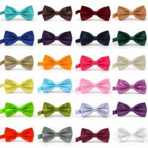 Men's Silk Satin Bow Tie Solid Colour Pre Tied Bowtie Necktie Tuxedo Wedding - Picture 1 of 36