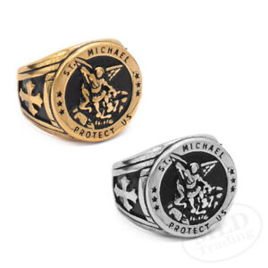 Stainless Steel Archangel Saint St Michael Ring Silver Gold Mens Size 7-13