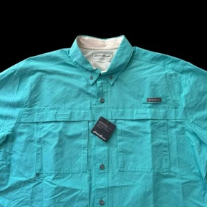 Eddie Bauer Men's Ripstop Guide Shirt Turquoise Short Sleeve Vented Size XL - Picture 1 of 8