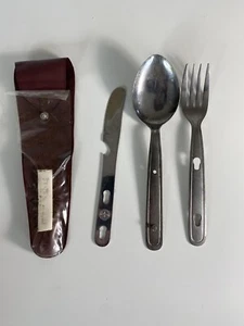 Vintage UTENSIL SET Boy Scouts of America BSA Fork Spoon Knife JAPAN With Pouch - Picture 1 of 5
