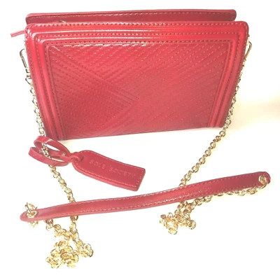 Bandolera roja imitación cuero cadena dorada suela sociedad bolso sin asas Foto 1 de 4
