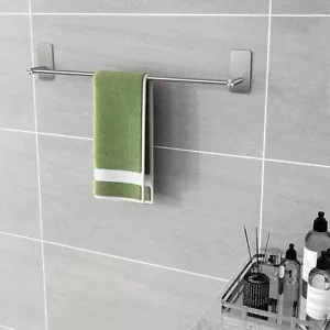 Self Adhesive Single Towel Rail,Stainless Steel Bathroom Towel Holder Tack 40 Cm - Picture 1 of 5