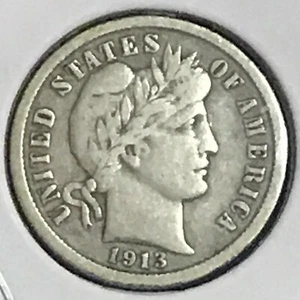 US Barber Dime Prem VF 1913 - Foto 1 di 2