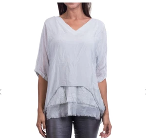 GIGI MODA DIANA GRAY RAW EDGE V NECK SILK KAFTAN TOP BLOUSE  JERSEY LINING  O/S - Picture 1 of 1