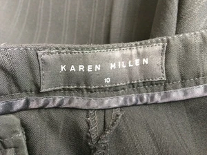 Karen Millen Black Wool Trousers size 10 black on black stripe pockets - Picture 1 of 9