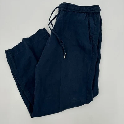 Tommy Bahama Mujer L Azul Marino Lino Cordón Cintura Pierna Ancha Pantalones Informales Foto 1 de 4