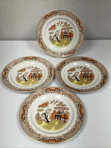 Gibson & Sons Willow Pattern Tableware – Rare Orange/Brown Colourway - Picture 1 of 11