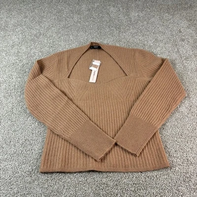 Suéter tejido acanalado recorte de cachemir AQUA para mujer grande nuevo con etiquetas marrón tostado carrera Foto 1 de 4