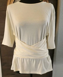 Express Ivory Heritage Cream Wrap Waist Tie Top M NWT $44 Minimalist Lagenlook - Picture 1 of 8