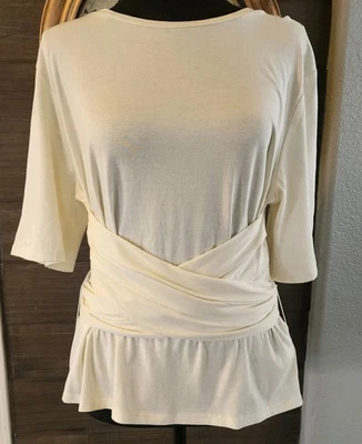 Express Ivory Heritage Cream Wrap Waist Tie Top M NWT $44 Minimalist Lagenlook - Image 1 of 4
