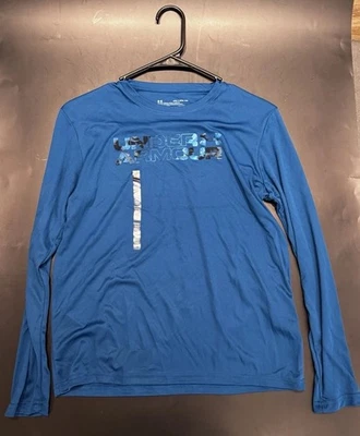 Under Armour Heatgear Youth XL YXL Blue Long Sleeve Graphic Shirt Athletic - Image 1 of 4