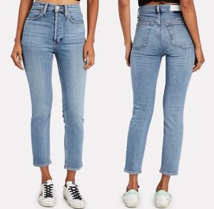 RE/DONE 90s High Rise Ankle Crop Jeans Women’s 27 Button Fly Medium Blue Denim - Picture 1 of 10