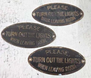 3- Hotel Please Turn Out The Lights Airbnb STR Brass Wall Plate Plaque Signs - Picture 1 of 1