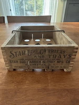 Antique Wooden Star Egg Carrier Dozen Crate John G Elbs 1903 Rochester Farmhouse - Image 1 of 4