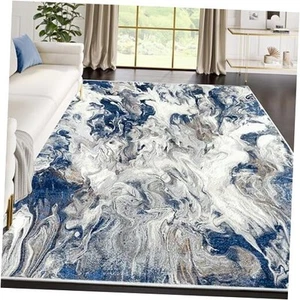 Regal Blue Area Rug for Living Room, Bedroom - Swirl Abstract Pattern - 5' x  - Picture 1 of 8