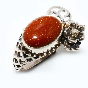 Golden Sunstone Handmade Silver Plated Bali Ring s.9 M1493, Christmas Gift - Picture 1 of 4