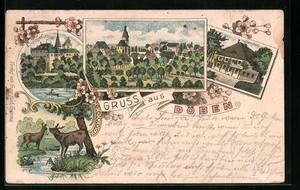 Lithographie Döben, Ortsansicht, Schloss, Gasthof 1905 - Picture 1 of 2