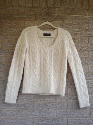 Suéter De Colección The Limited Para Mujer Cuello Redondo Angora Lana de Cordero Marfil Tejido por Cable Talla M Foto 1 de 4