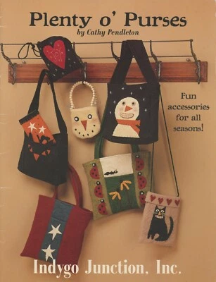 Indygo Junction Wool Applique Plenty O' Purses Black Cat Snowman Bugs Pattern - Image 1 of 2
