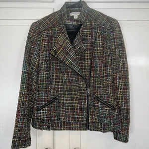 Blazer de moto con forma de arroyo de agua fría chaqueta de tweed de mezcla de lana arco iris talla 4 - Imagen 1 de 8