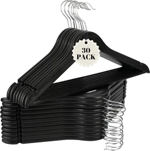 Coat Hangers Wooden-Look 30-Pack with Metal Hooks for Suit, Dress, Shirt, Tops, - Picture 1 of 12