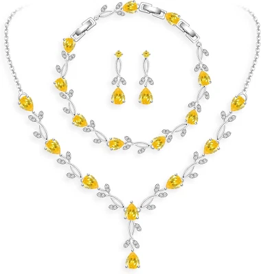 Elegante conjunto de joyas de boda para novias y damas de honor - collar, pendientes, brazalete Foto 1 de 4