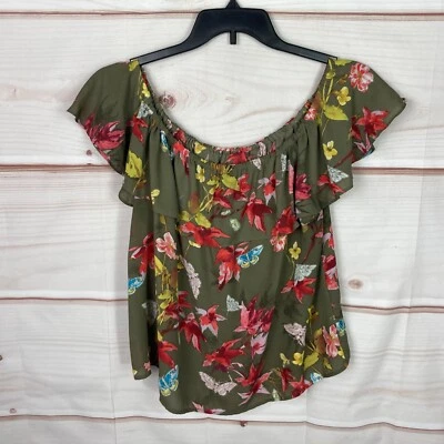 Blusa Maeve Top Mujer M Verde Floral Volantes Fuera del Hombro Tejido Pullover Foto 1 de 4