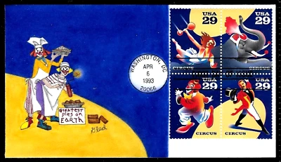2753A 29c Stamps (Se-Tenant) (1993) CIRCUS ACTS FDC FROM THE GLAD CACHETS !!! - Image 1 of 2