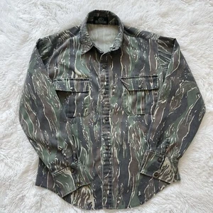 Vintage Bass Pro Shops Outdoors Woodland Camo Hunting Snap Button Shirt Trebark - Picture 1 of 9