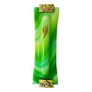 Mezuzah Glass Case HANDMADE Grn Ylw Blu Wht by Shachar Glass Art Israel - 2GG - Picture 1 of 3