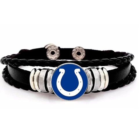 Indianapolis Colts Mens Womens Black Leather Bracelet Football w GiftPg D14 Cover