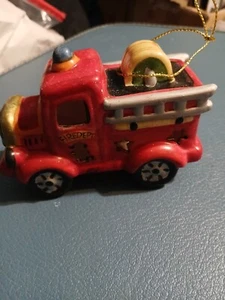 Adorable Ceramic Fire Truck Christmas Ornament - Picture 1 of 5