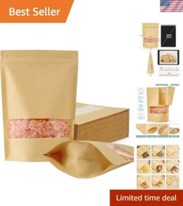 Eco-Friendly Zip Lock Food Storage Bags | 100 Pcs Kraft Paper Stand-Up Pouches - Picture 1 of 9