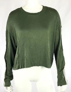 Ultra Flirt Jr. Ladies Crop Top Size XL Green Raw Hem Stripes down Sleeves - Picture 1 of 8