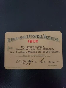 Vintage Rare 1908 Ferrocarril Central Mexicano Railroad Railway Pass Mexico - Picture 1 of 2