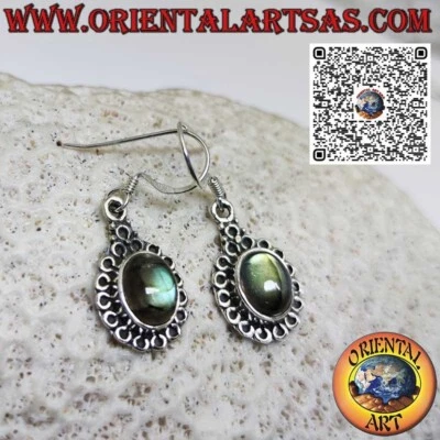 Orecchini in argento  925 ‰ con labradorite  Incastonata e contornato da cerchi - Immagine 1 di 4