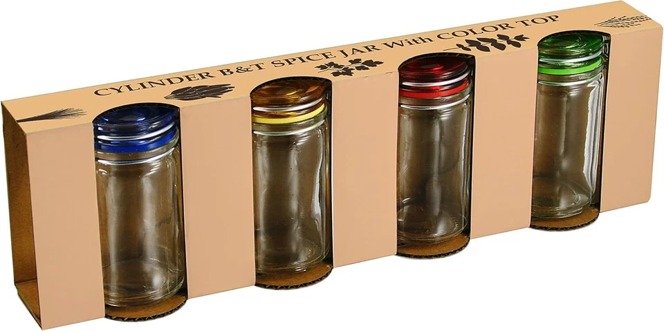 Tarros de especias cilíndricos Grant Howard con tapa hermética con bisagras de color, 4 juegos de 3 onzas Foto 1 de 1