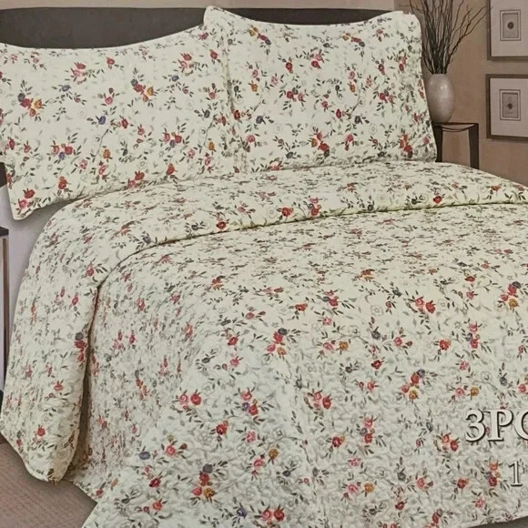 Juego de 3 edredones Hotel at home Queen estampado floral rosa y malva Foto 1 de 4