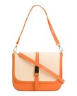 Stella Bianca Orange Leather Top Handle Crossbody Purse 9.5" W x 8" H Italy
